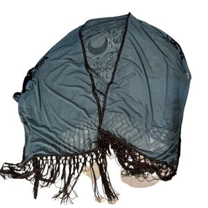 ROMWE Blue and Black Celestial Fringe Shawl-2X-NWT
